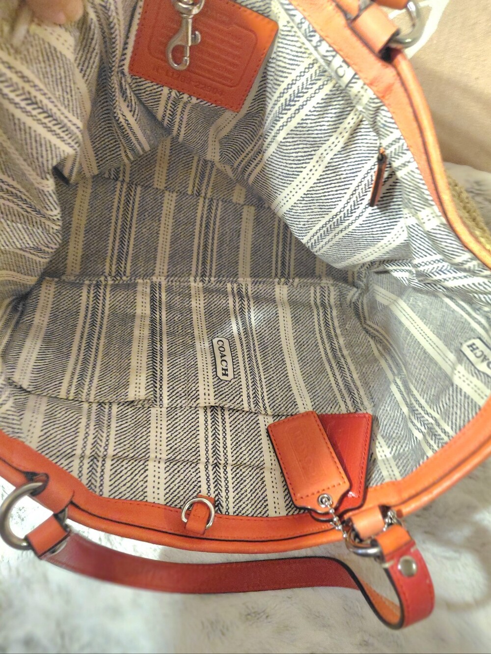 Coach Straw Tote Tangerine & Red Leather Trim Front Pocket L1269-22904 - Picture 11 of 12